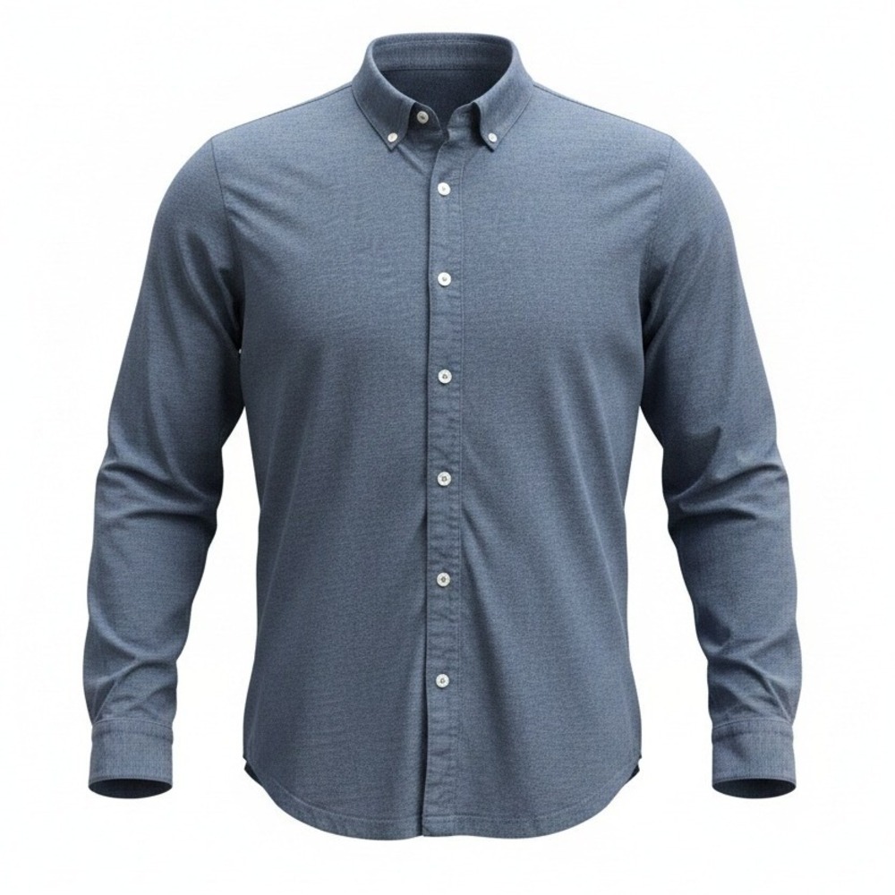 WAHTS Button Down Shirt Men XL Blue Organic Cotton Jersey Knit Long Sleeve